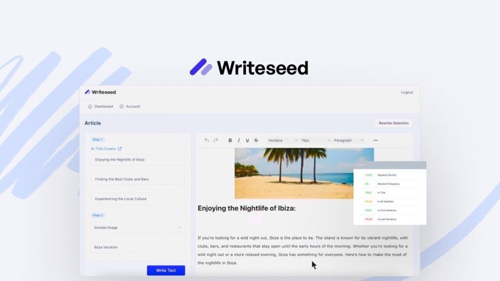 Writeseed screenshot
