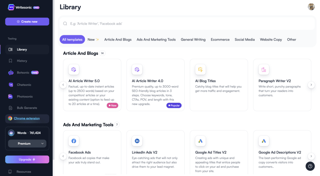 Writesonic Screenshoot