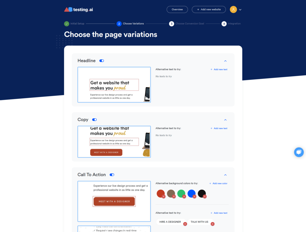 ABtesting screenshot