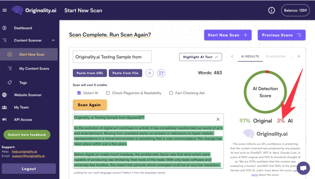 Originality screenshot