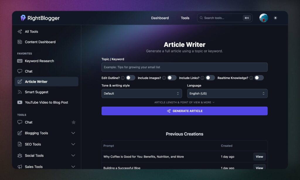 Right Blogger screenshot